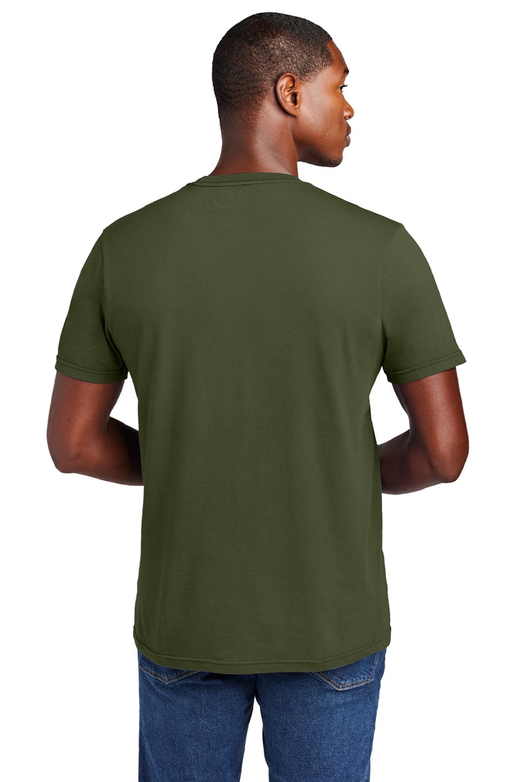 District DT2101 Mens District Wash Short Sleeve Crewneck T-Shirt Olive Drab Green Model Back
