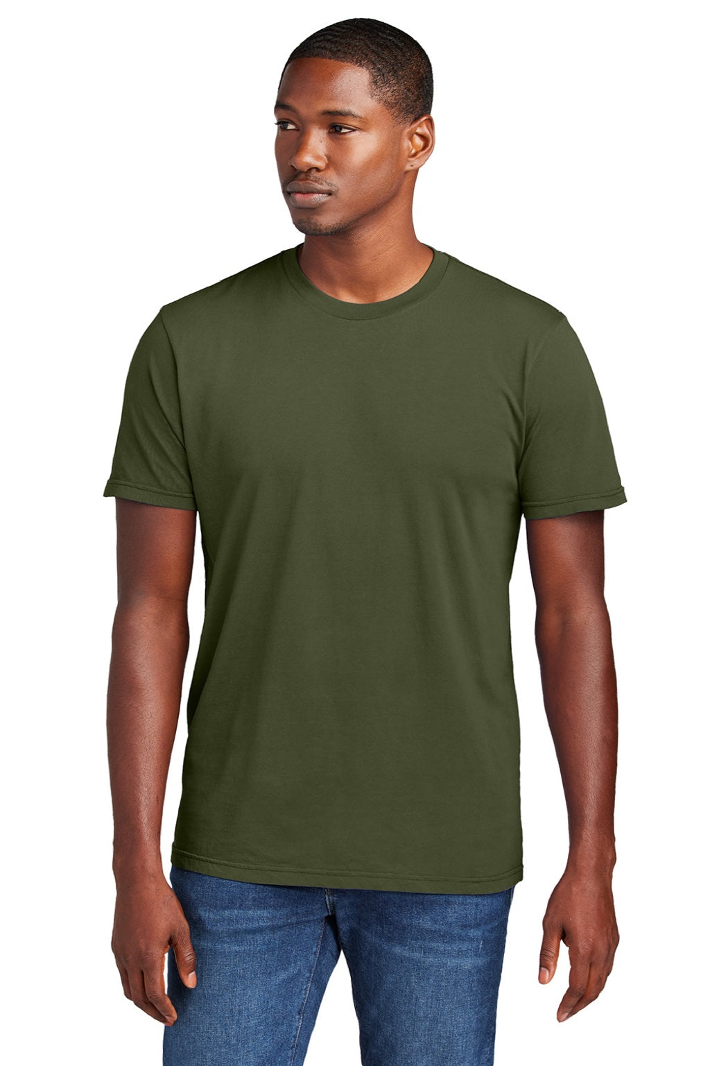 District DT2101 Mens District Wash Short Sleeve Crewneck T-Shirt Olive Drab Green Model Front