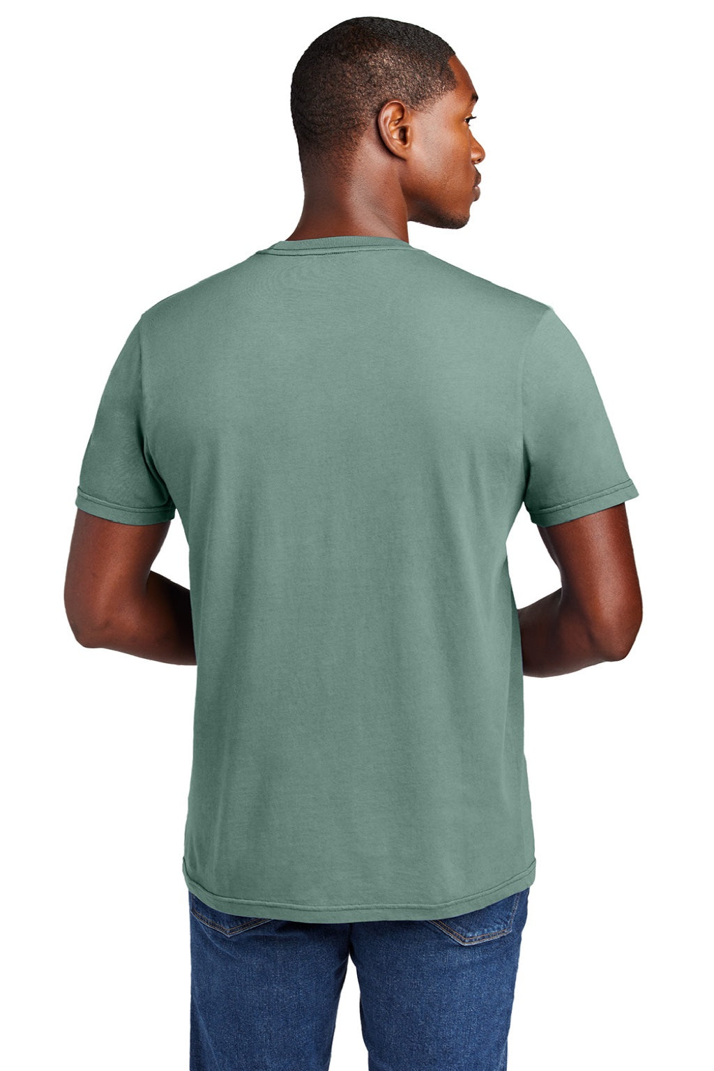 District DT2101 Mens District Wash Short Sleeve Crewneck T-Shirt Sage Green Model Back