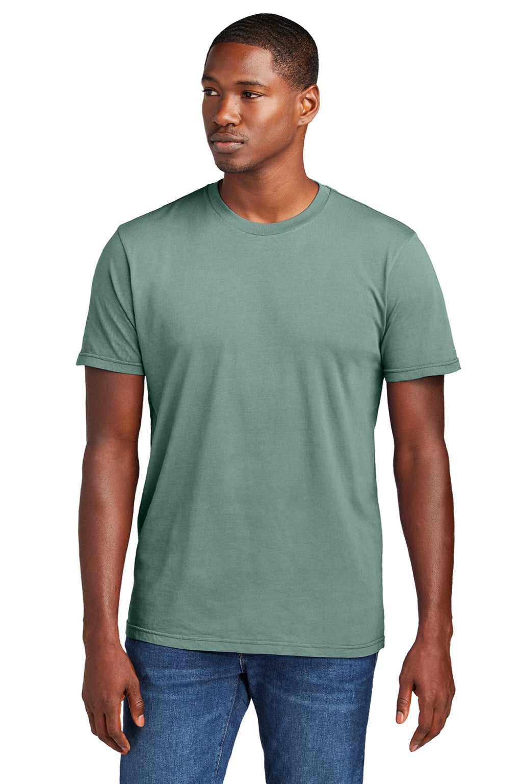 District DT2101 Mens District Wash Short Sleeve Crewneck T-Shirt Sage Green Model Front
