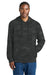 District DT2200C Mens Camo Fleece Hooded Sweatshirt Hoodie w/ Pouch Pocket Black Model Front