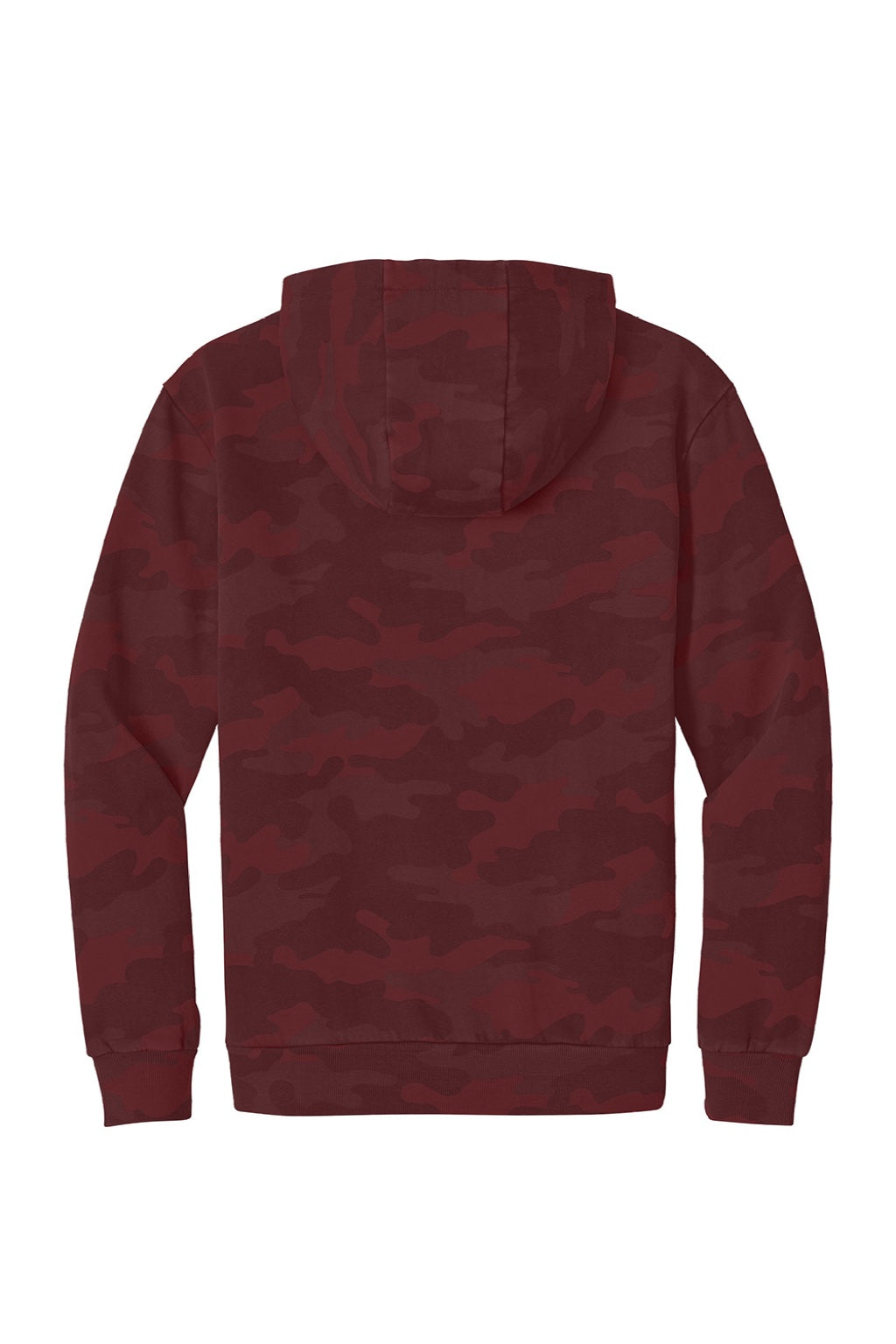 District DT2200C Mens Camo Fleece Hooded Sweatshirt Hoodie w/ Pouch Pocket Bordeaux Red Flat Back