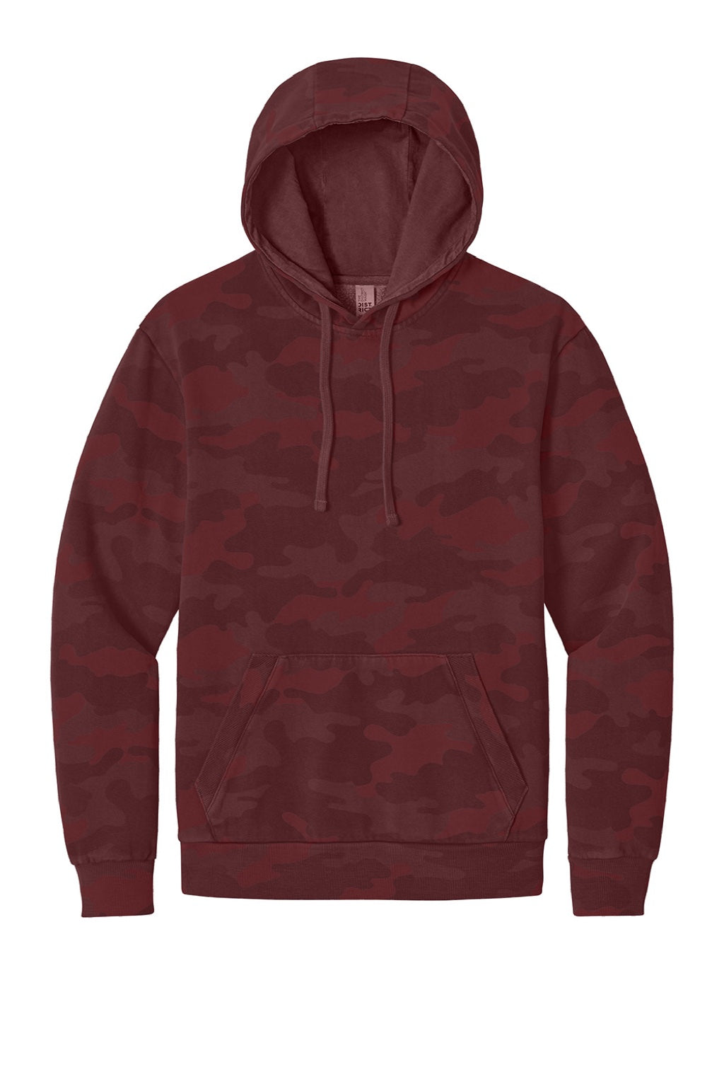 District DT2200C Mens Camo Fleece Hooded Sweatshirt Hoodie w/ Pouch Pocket Bordeaux Red Flat Front