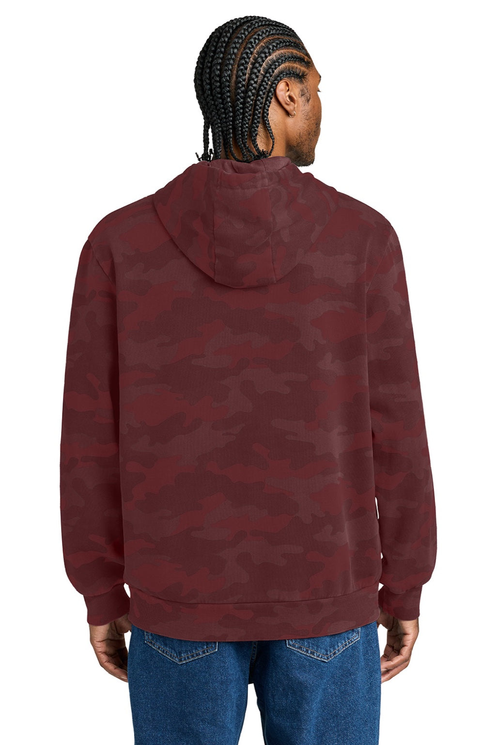 District DT2200C Mens Camo Fleece Hooded Sweatshirt Hoodie w/ Pouch Pocket Bordeaux Red Model Back
