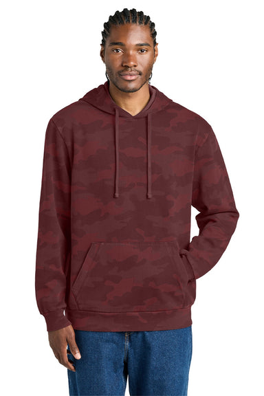 District DT2200C Mens Camo Fleece Hooded Sweatshirt Hoodie w/ Pouch Pocket Bordeaux Red Model Front