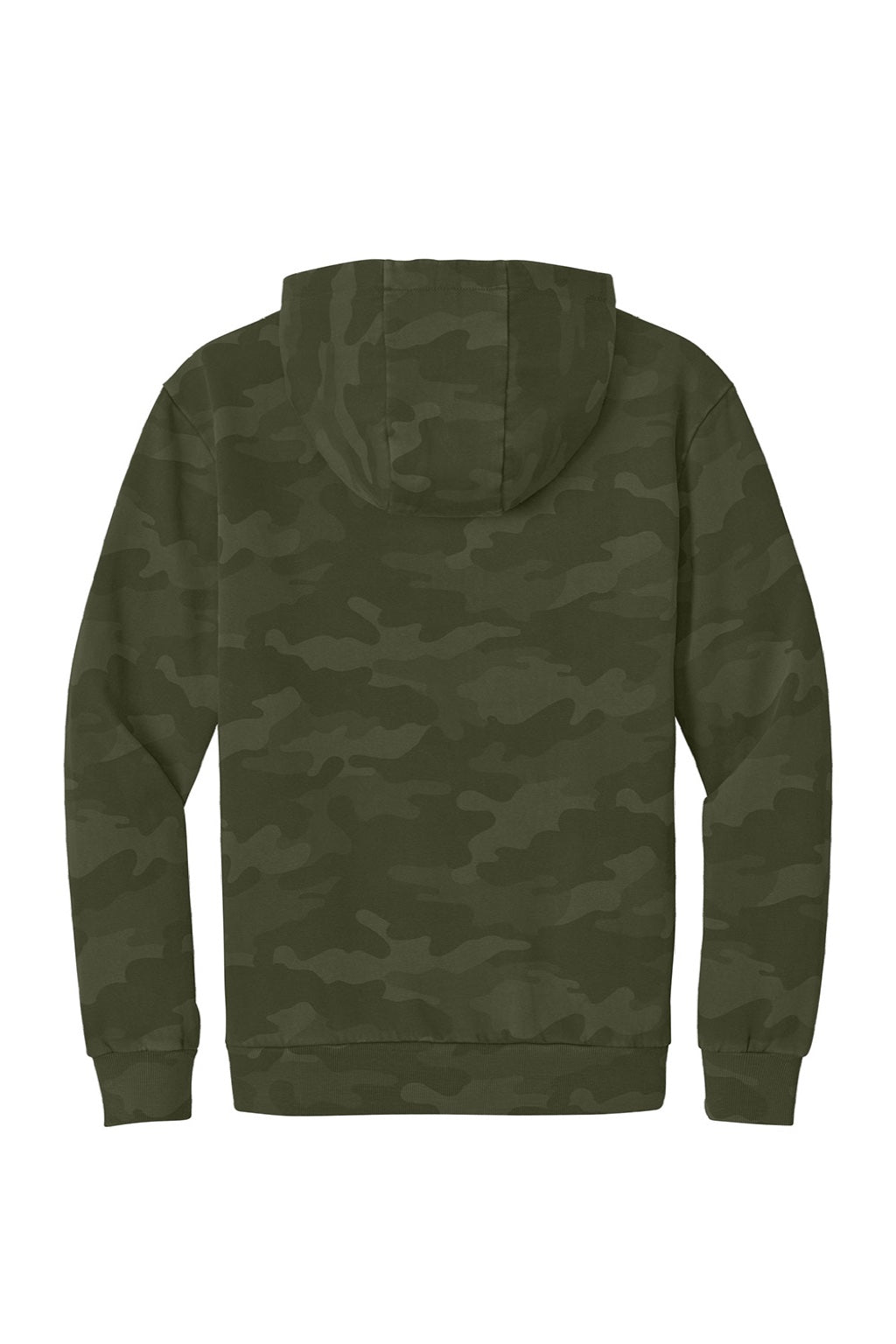 District DT2200C Mens Camo Fleece Hooded Sweatshirt Hoodie w/ Pouch Pocket Olive Drab Green Flat Back