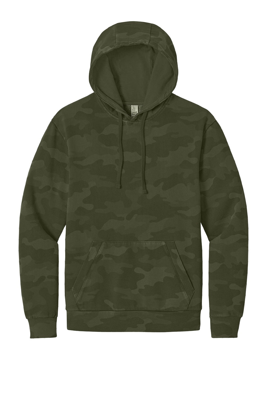 District DT2200C Mens Camo Fleece Hooded Sweatshirt Hoodie w/ Pouch Pocket Olive Drab Green Flat Front