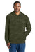 District DT2200C Mens Camo Fleece Hooded Sweatshirt Hoodie w/ Pouch Pocket Olive Drab Green Model Front
