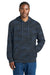 District DT2200C Mens Camo Fleece Hooded Sweatshirt Hoodie w/ Pouch Pocket True Navy Blue Model Front