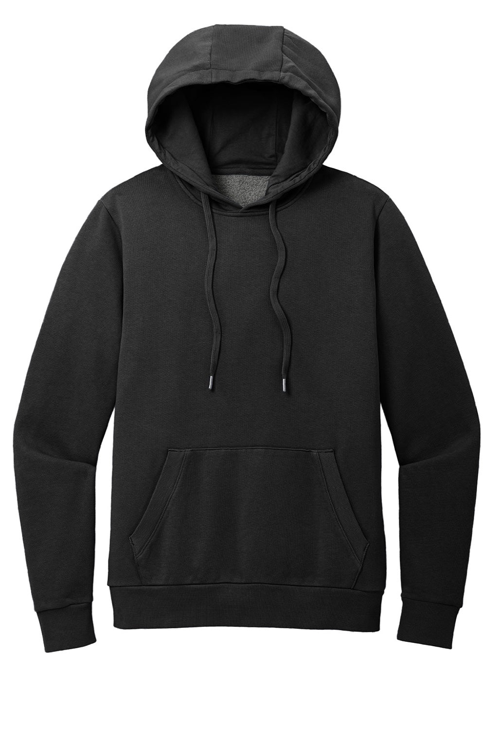 District DT2200 Mens District Wash Fleece Hooded Sweatshirt Hoodie w/ Pouch Pocket Black Flat Front