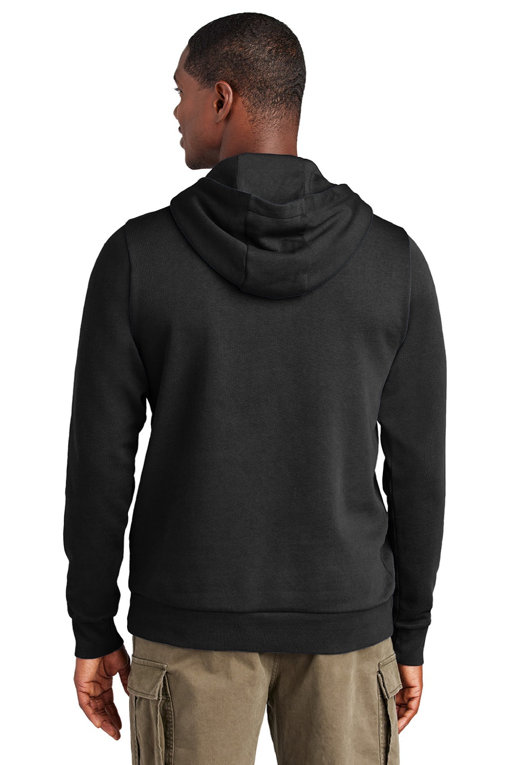 District DT2200 Mens District Wash Fleece Hooded Sweatshirt Hoodie w/ Pouch Pocket Black Model Back
