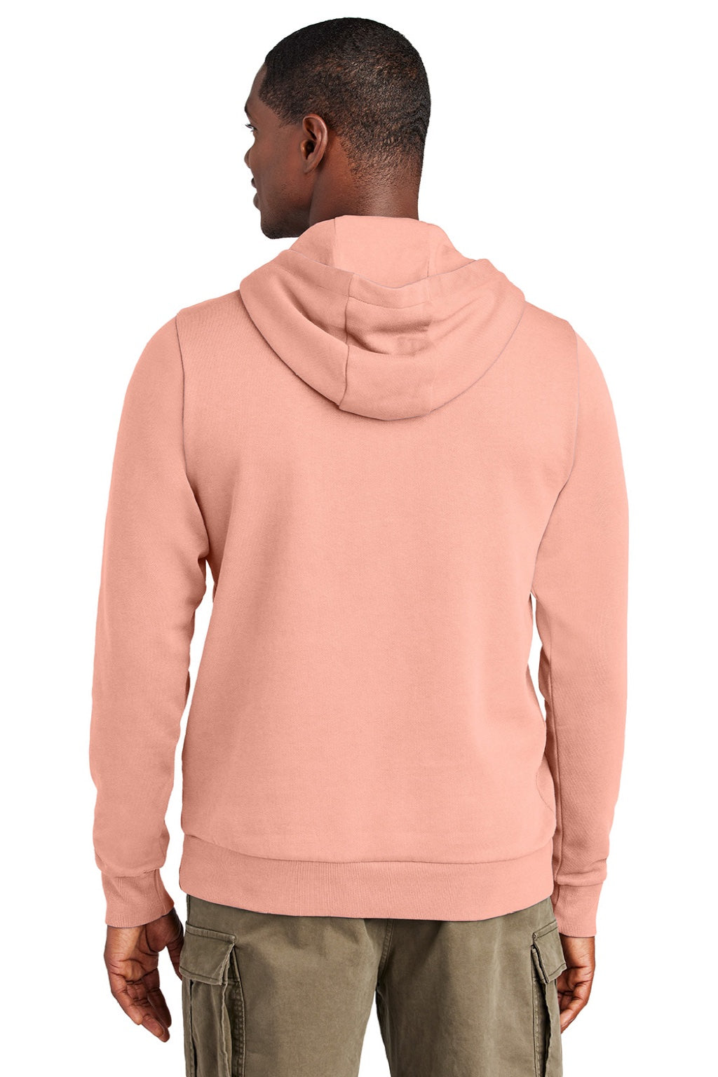 District DT2200 Mens District Wash Fleece Hooded Sweatshirt Hoodie w/ Pouch Pocket Cactus Rose Pink Model Back