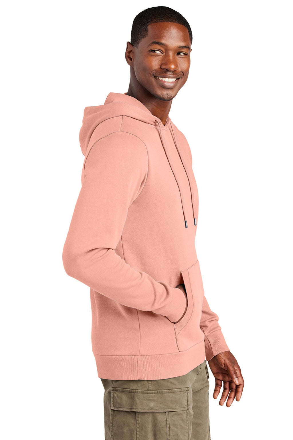 District DT2200 Mens District Wash Fleece Hooded Sweatshirt Hoodie w/ Pouch Pocket Cactus Rose Pink Model Side