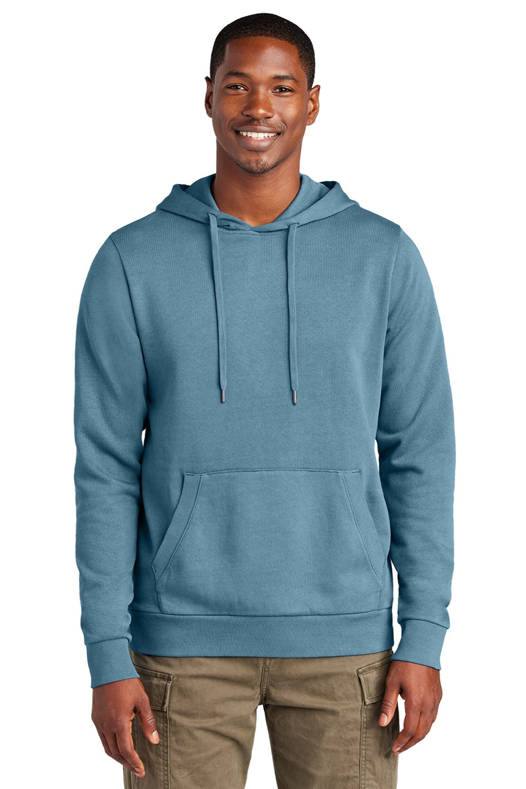 District DT2200 Mens District Wash Fleece Hooded Sweatshirt Hoodie w/ Pouch Pocket Dusk Blue Model Front