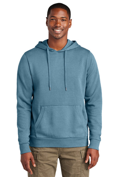District DT2200 Mens District Wash Fleece Hooded Sweatshirt Hoodie w/ Pouch Pocket Dusk Blue Model Front