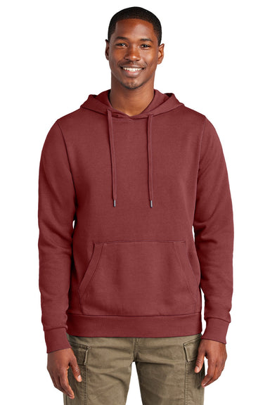 District DT2200 Mens District Wash Fleece Hooded Sweatshirt Hoodie w/ Pouch Pocket Garnet Red Model Front