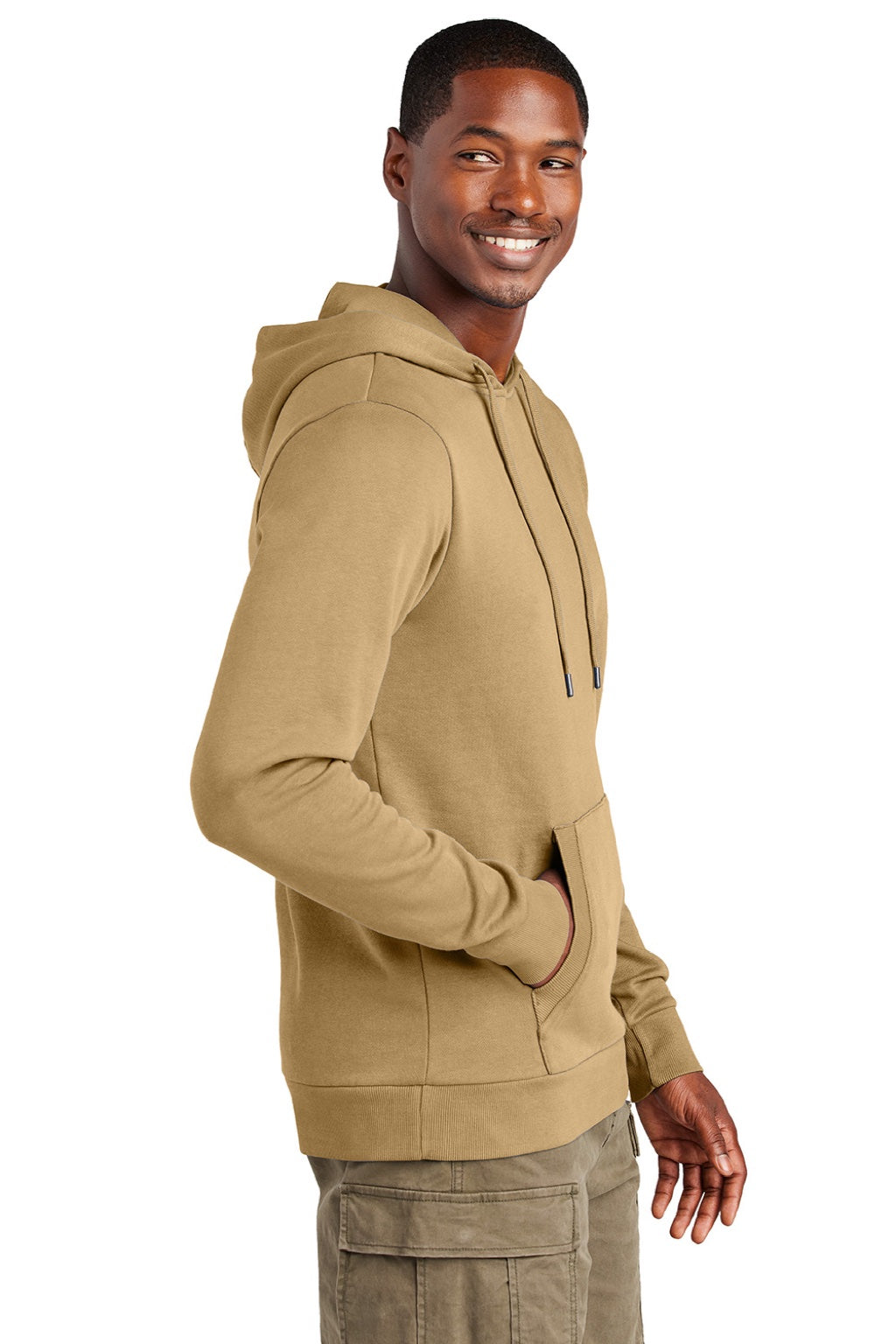 District DT2200 Mens District Wash Fleece Hooded Sweatshirt Hoodie w/ Pouch Pocket Golden Spice Model Side