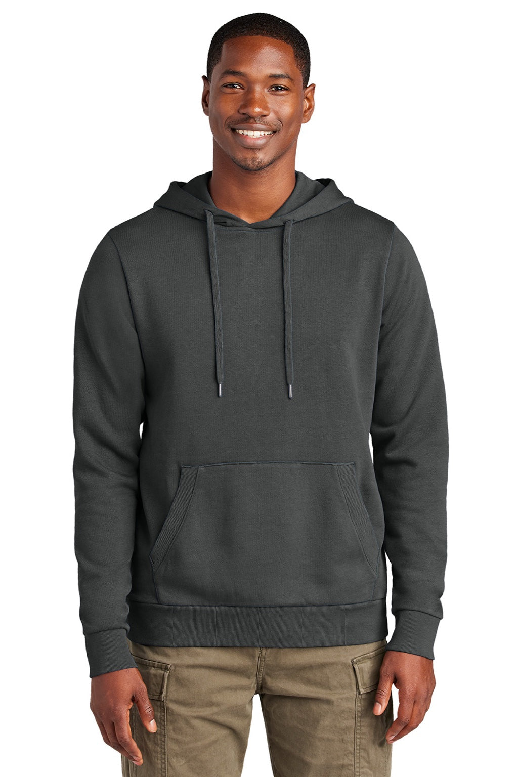District DT2200 Mens District Wash Fleece Hooded Sweatshirt Hoodie w/ Pouch Pocket Graphite Grey Model Front