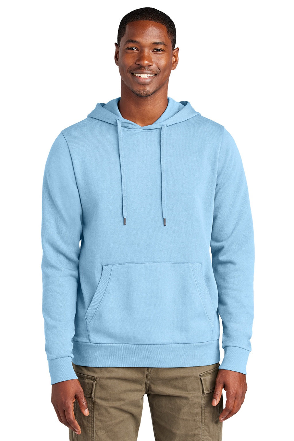 District DT2200 Mens District Wash Fleece Hooded Sweatshirt Hoodie w/ Pouch Pocket Heritage Blue Model Front