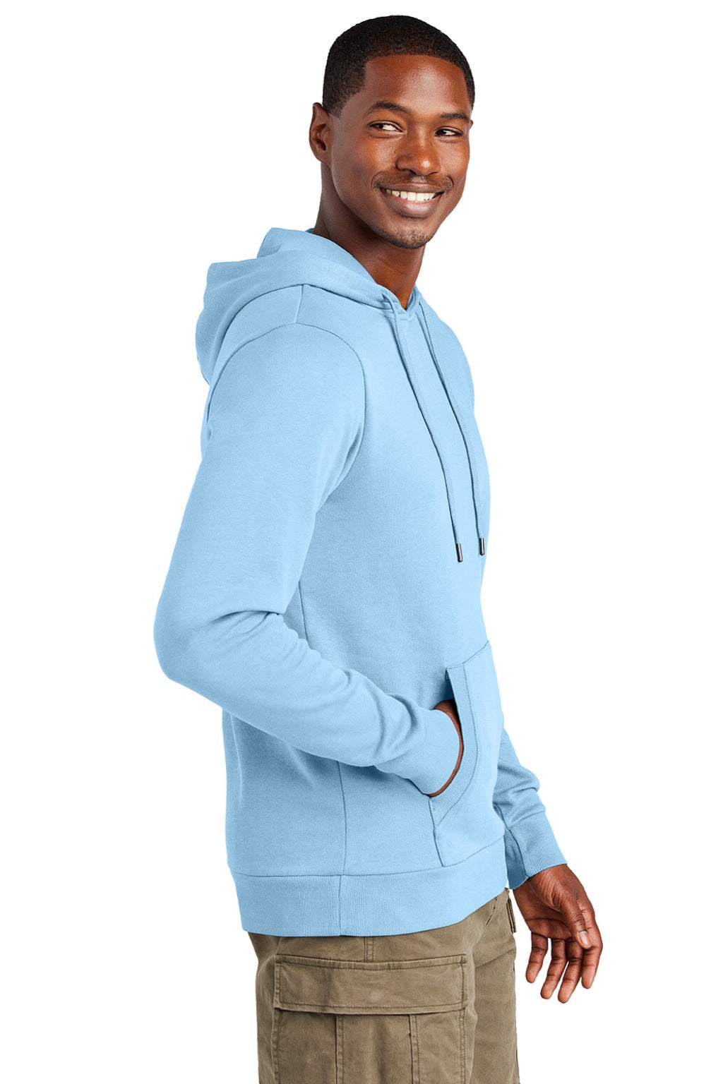 District DT2200 Mens District Wash Fleece Hooded Sweatshirt Hoodie w/ Pouch Pocket Heritage Blue Model Side