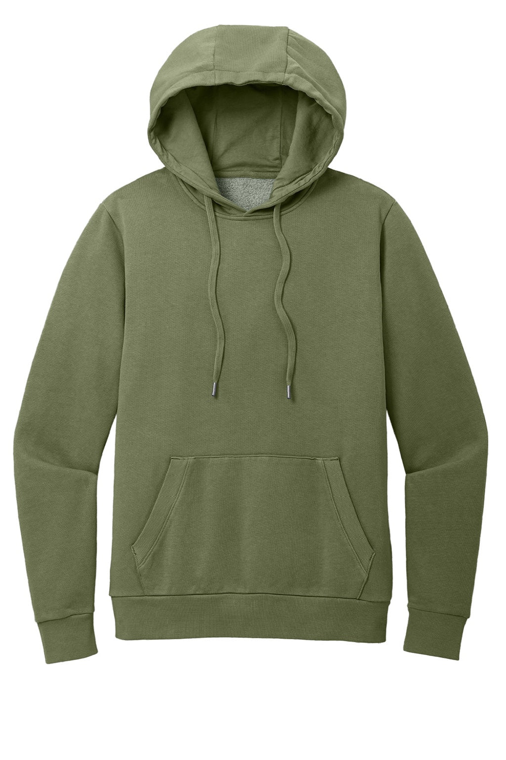 District DT2200 Mens District Wash Fleece Hooded Sweatshirt Hoodie w/ Pouch Pocket Olive Drab Green Flat Front