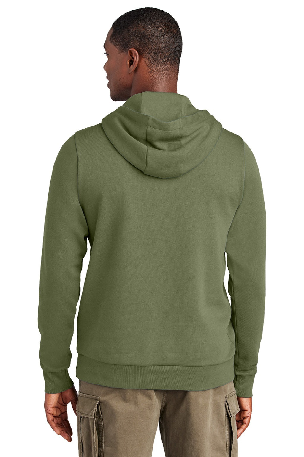 District DT2200 Mens District Wash Fleece Hooded Sweatshirt Hoodie w/ Pouch Pocket Olive Drab Green Model Back