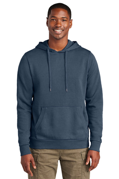District DT2200 Mens District Wash Fleece Hooded Sweatshirt Hoodie w/ Pouch Pocket True Navy Blue Model Front