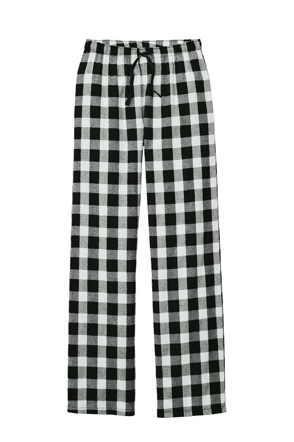 District DT2800 Womens Flannel Plaid Lounge Pants Black/White Buffalo Check Flat Front