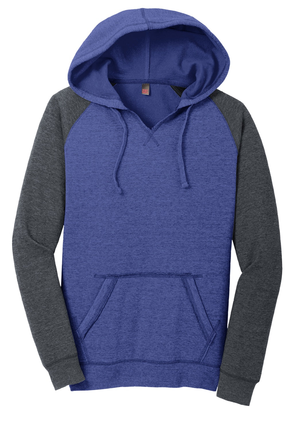 District DT296 Womens Fleece Hooded Sweatshirt Hoodie w/ Pouch Pocket Heather Royal Blue/Charcoal Grey Flat Front