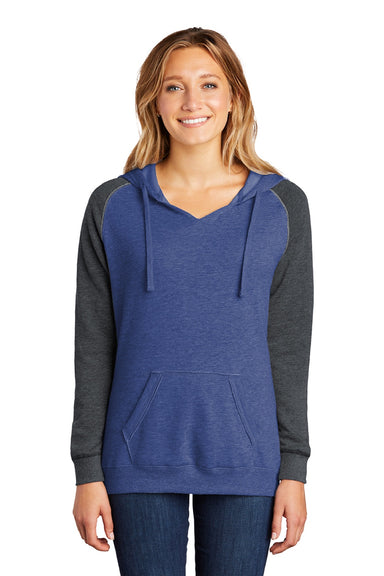 District DT296 Womens Fleece Hooded Sweatshirt Hoodie w/ Pouch Pocket Heather Royal Blue/Charcoal Grey Model Front