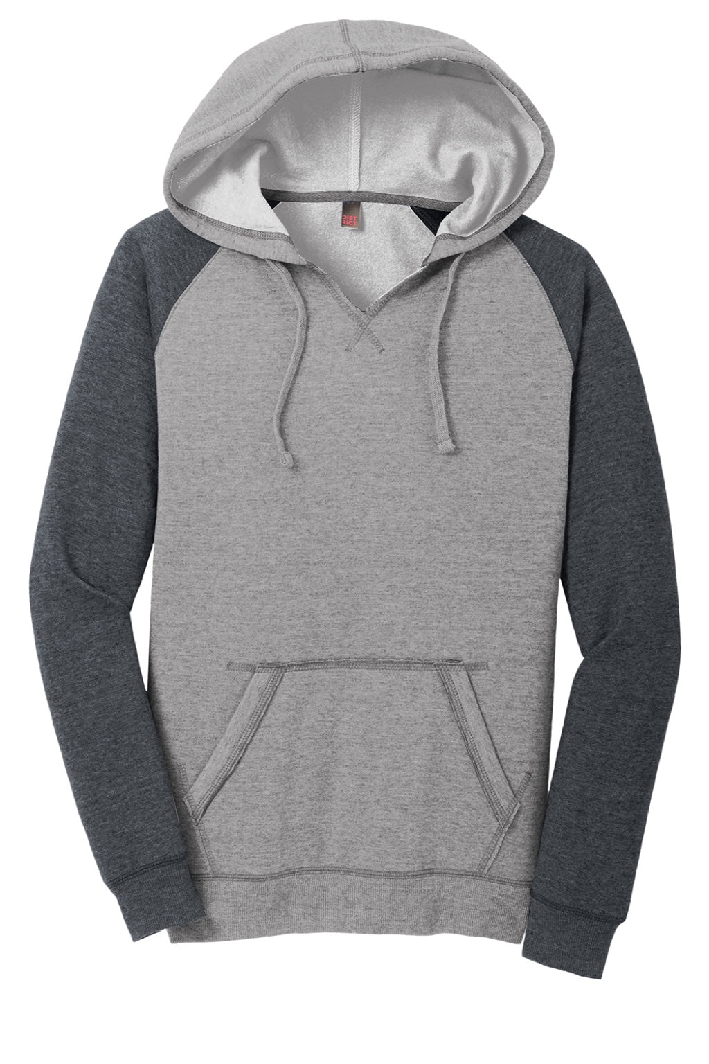 District DT296 Womens Fleece Hooded Sweatshirt Hoodie w/ Pouch Pocket Heather Grey/Charcoal Grey Flat Front
