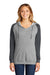 District DT296 Womens Fleece Hooded Sweatshirt Hoodie w/ Pouch Pocket Heather Grey/Charcoal Grey Model Front