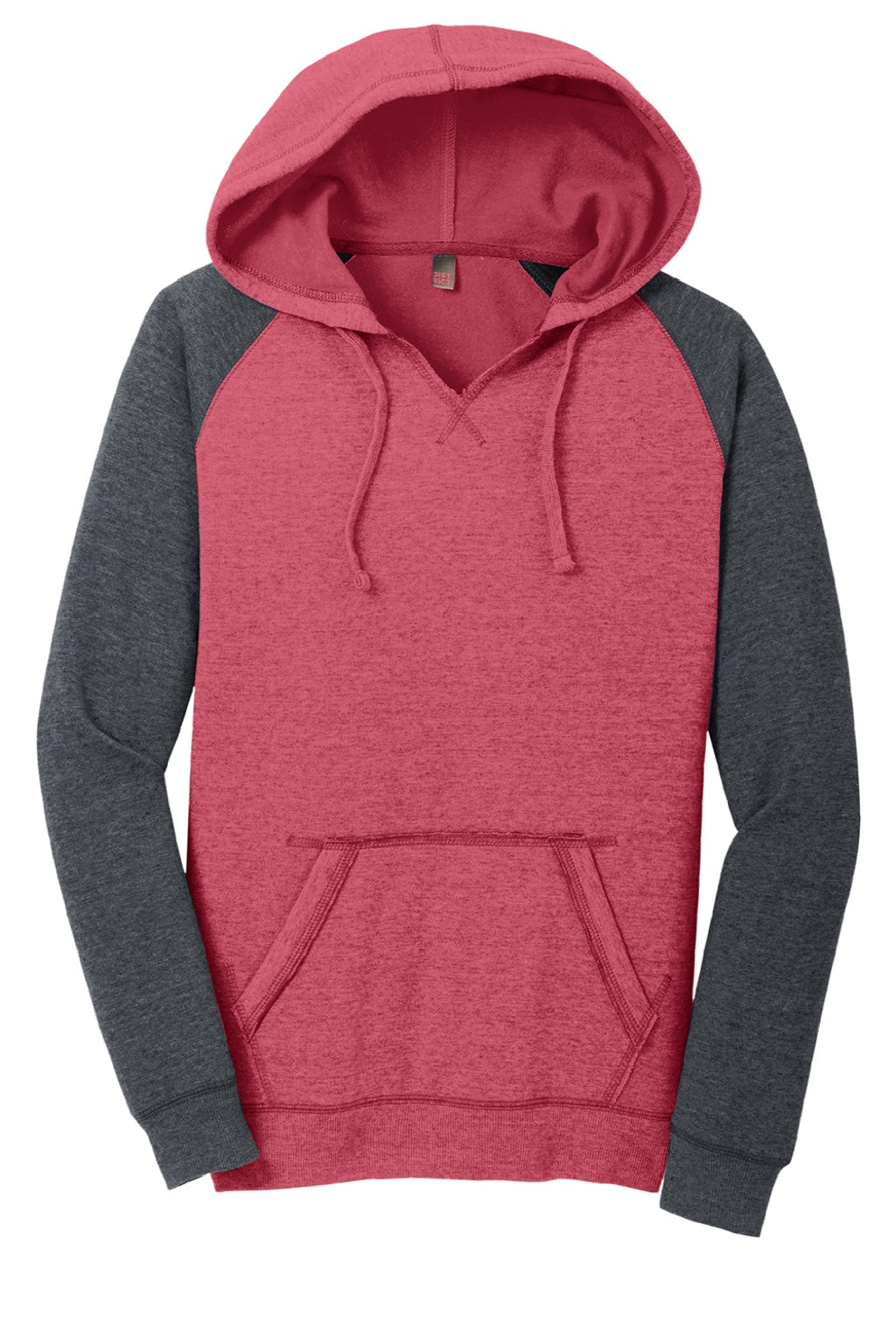 District DT296 Womens Fleece Hooded Sweatshirt Hoodie w/ Pouch Pocket Heather Red/Charcoal Grey Flat Front