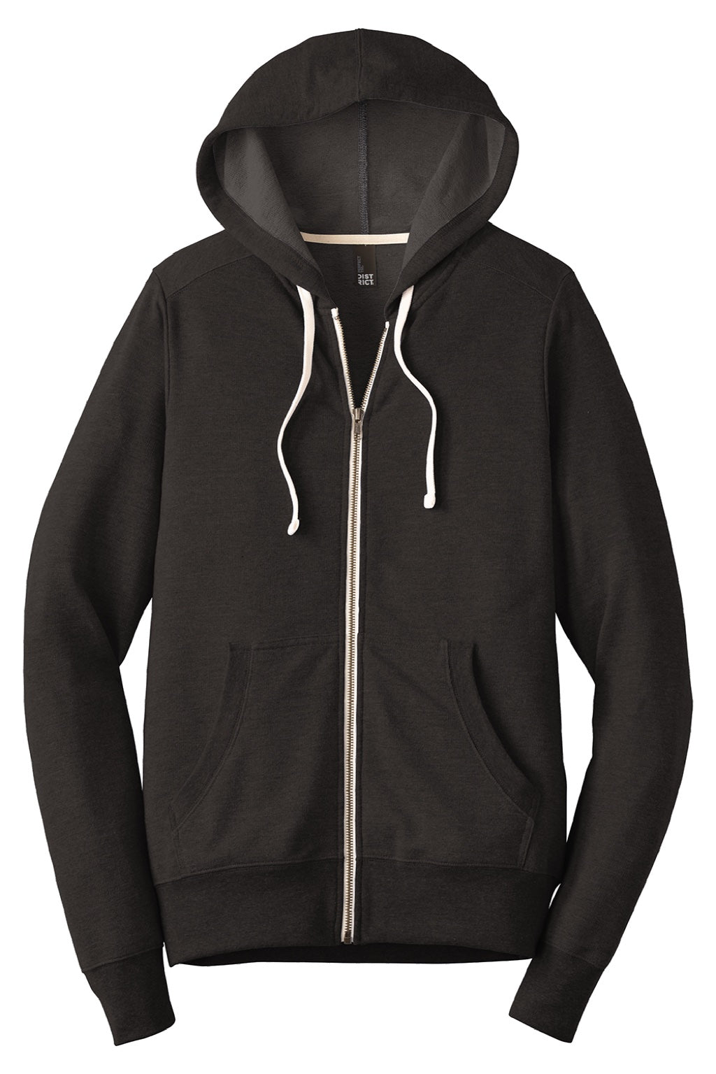 District DT356 Mens Perfect French Terry Full Zip Hooded Sweatshirt Hoodie w/ Pockets Black Flat Front