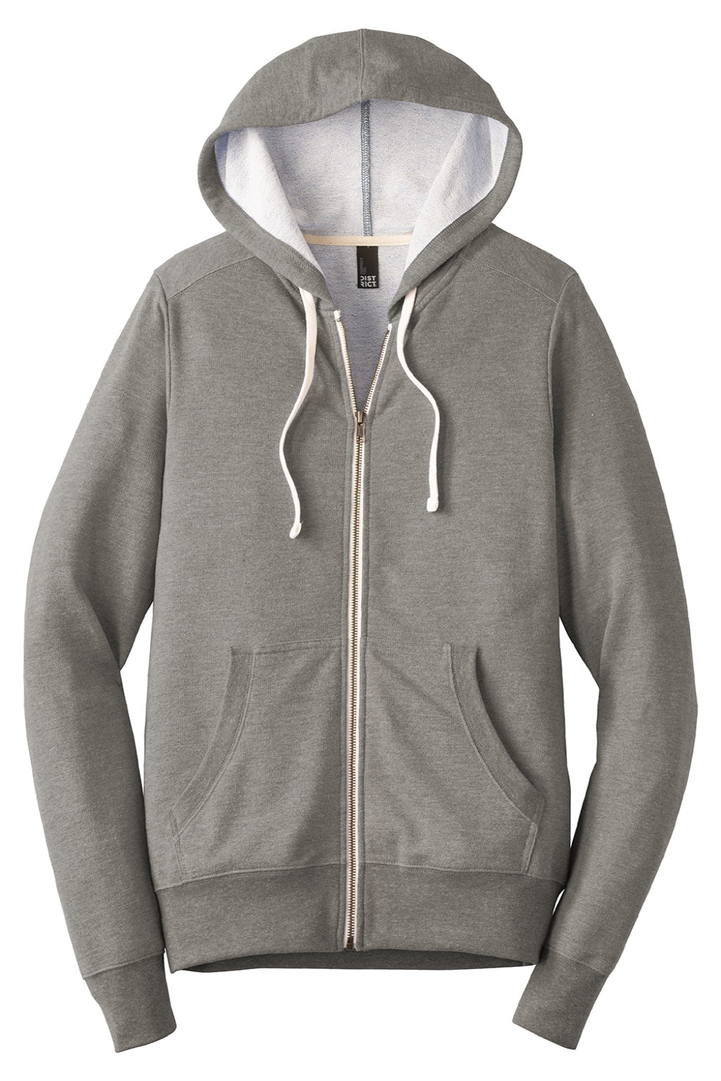 District DT356 Mens Perfect French Terry Full Zip Hooded Sweatshirt Hoodie w/ Pockets Grey Frost Flat Front