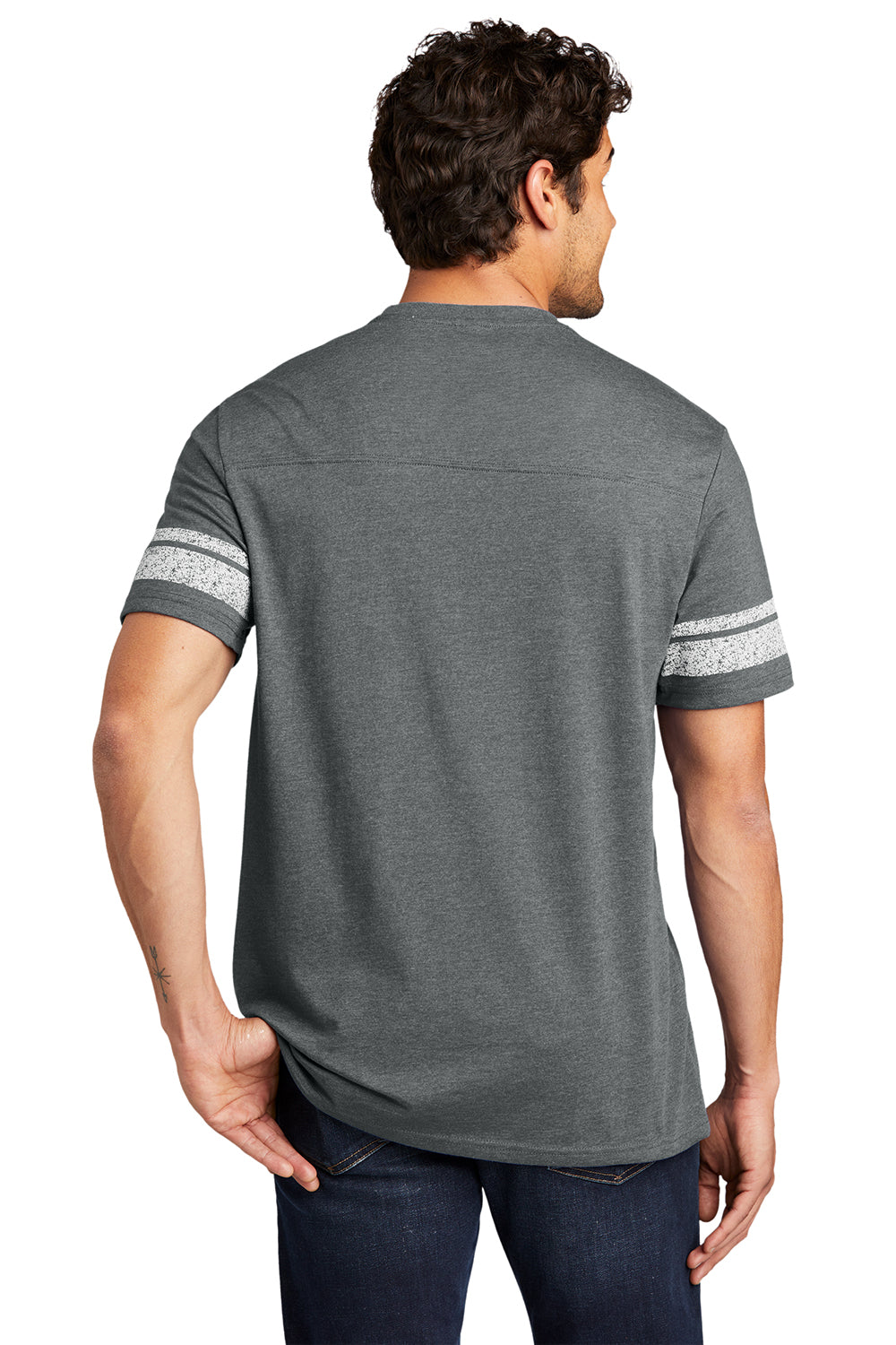 District DT376 Mens Game Short Sleeve Crewneck T-Shirt Heather Charcoal Grey/White Model Back
