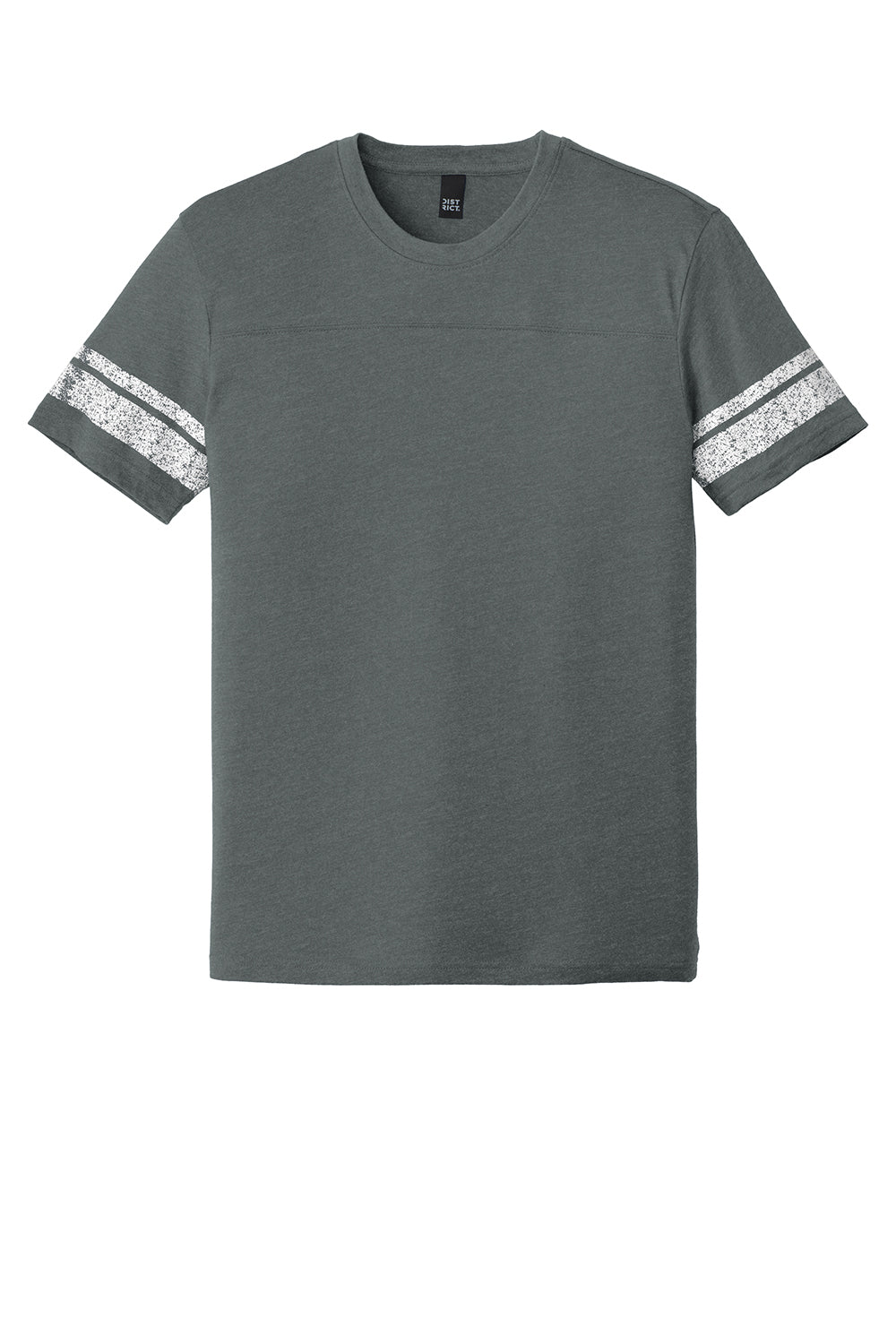 District DT376 Mens Game Short Sleeve Crewneck T-Shirt Heather Charcoal Grey/White Flat Front