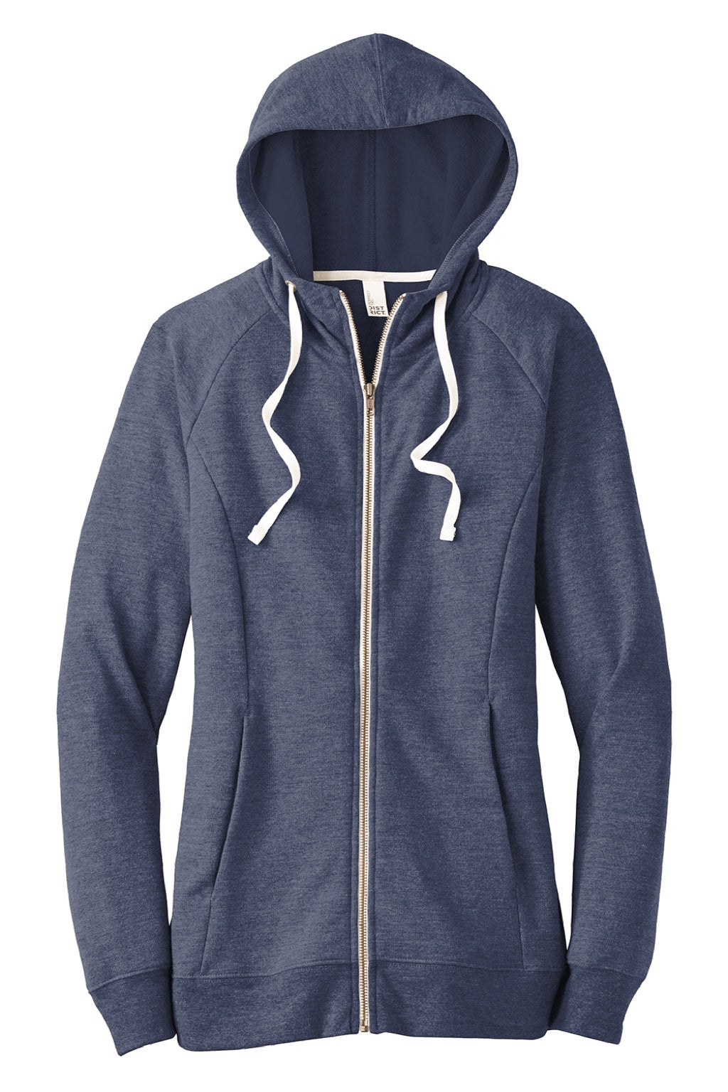 District DT456 Womens Perfect French Terry Full Zip Hooded Sweatshirt Hoodie w/ Pockets New Navy Blue Flat Front