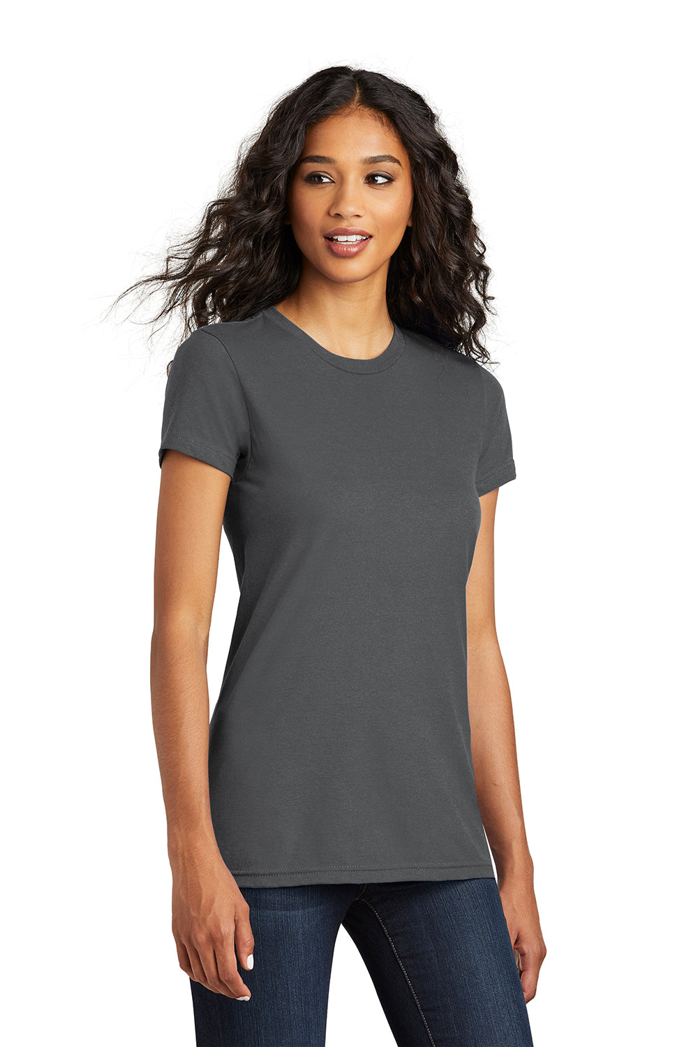 District DT5001 Womens The Concert Short Sleeve Crewneck T-Shirt Charcoal Grey Model 3q