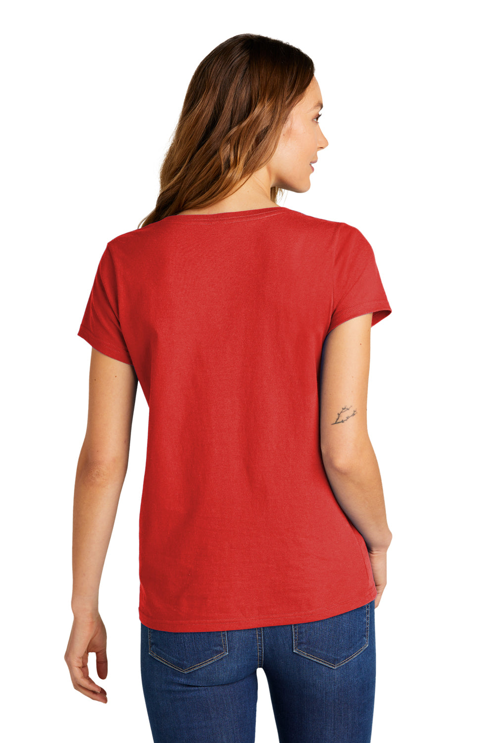 District DT5002 Womens The Concert Short Sleeve V-Neck T-Shirt New Red Model Back