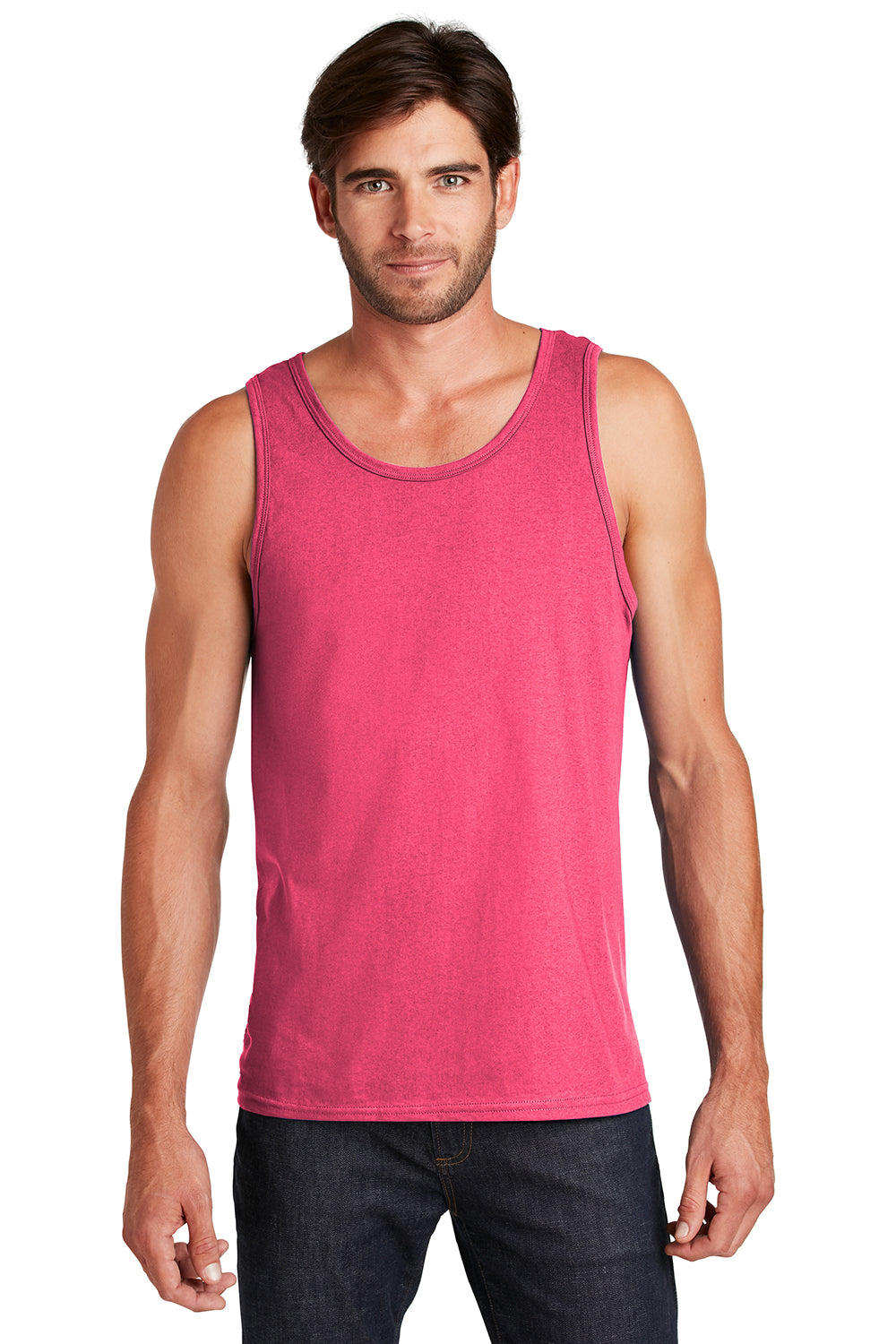 District DT5300 Mens The Concert Tank Top Neon Pink Model Front