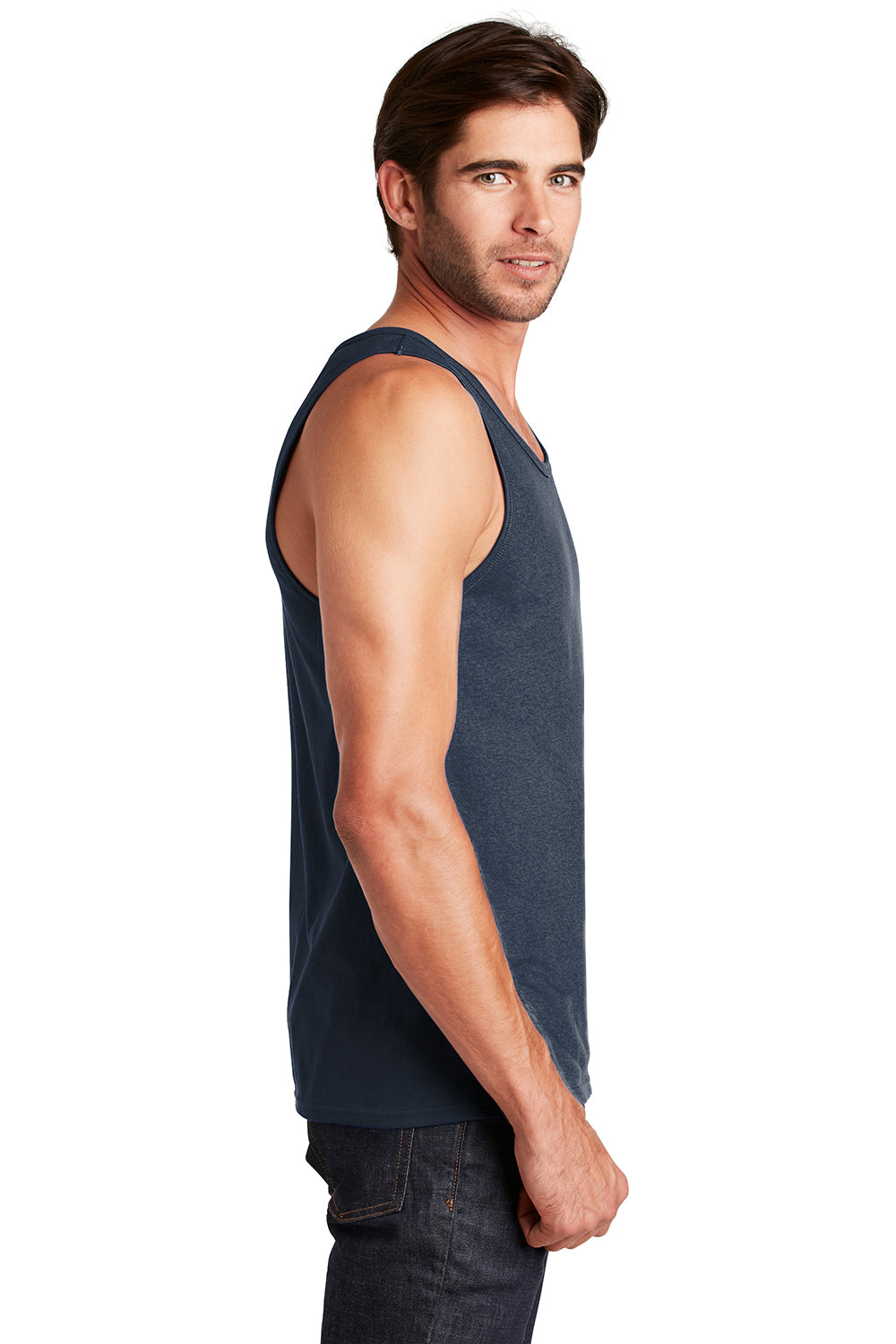 District DT5300 Mens The Concert Tank Top New Navy Blue Model Side