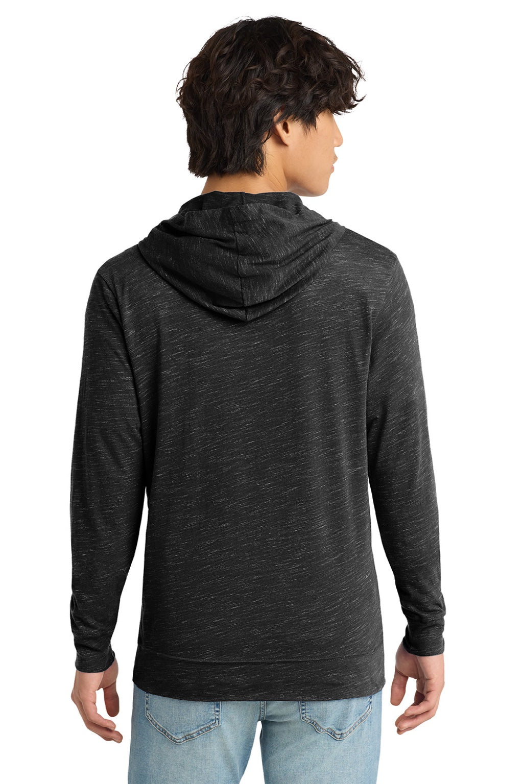 District DT565 Mens Medal Full Zip Hooded Sweatshirt Hoodie w/ Pockets Black Model Back