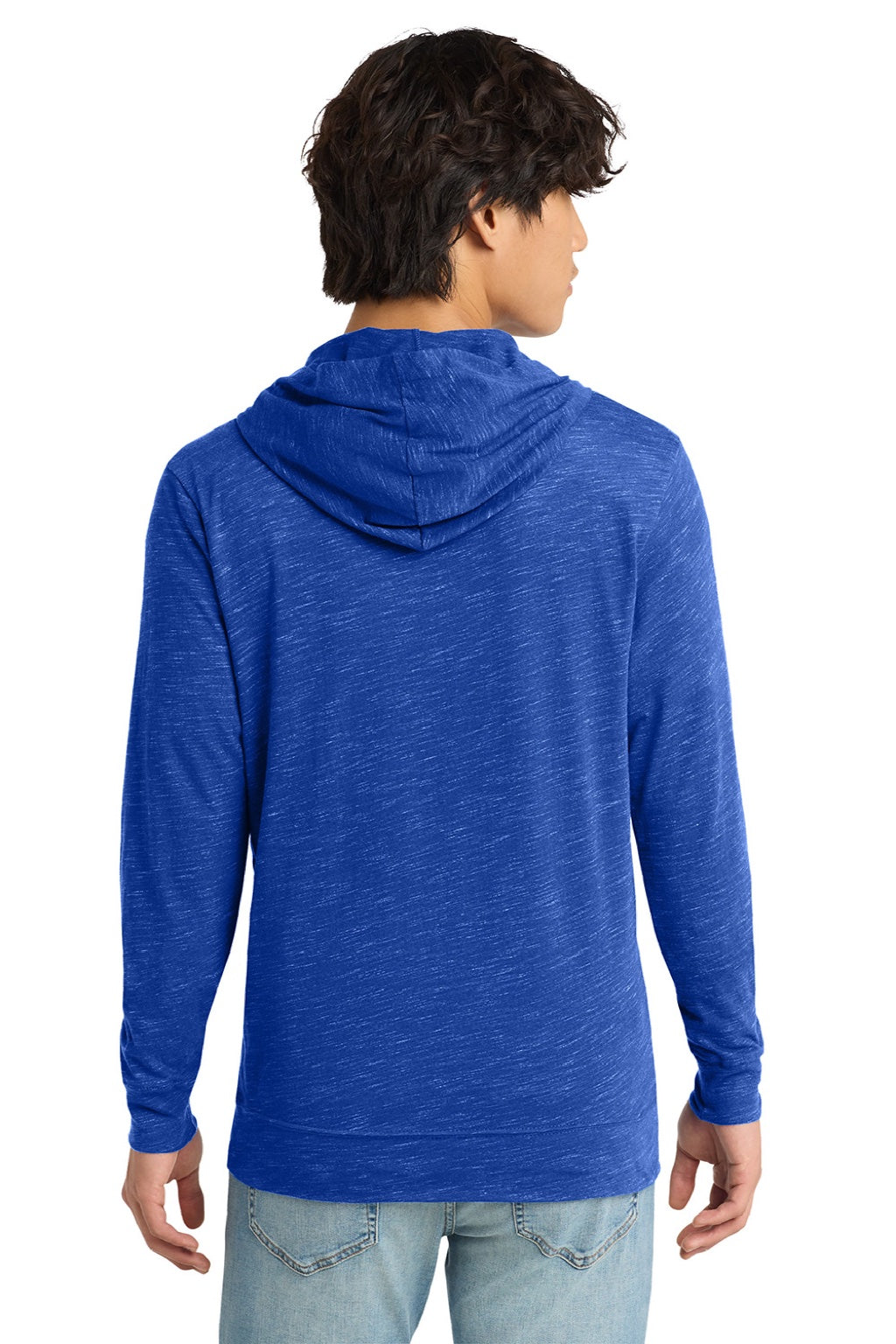 District DT565 Mens Medal Full Zip Hooded Sweatshirt Hoodie w/ Pockets Deep Royal Blue Model Back