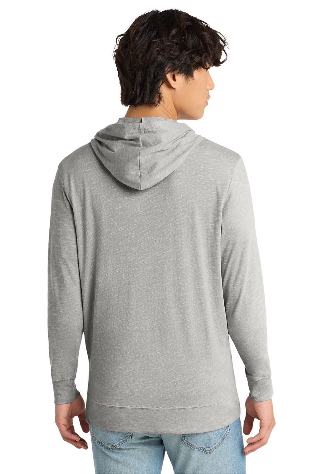 District DT565 Mens Medal Full Zip Hooded Sweatshirt Hoodie w/ Pockets Light Grey Model Back