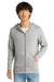 District DT565 Mens Medal Full Zip Hooded Sweatshirt Hoodie w/ Pockets Light Grey Model Front