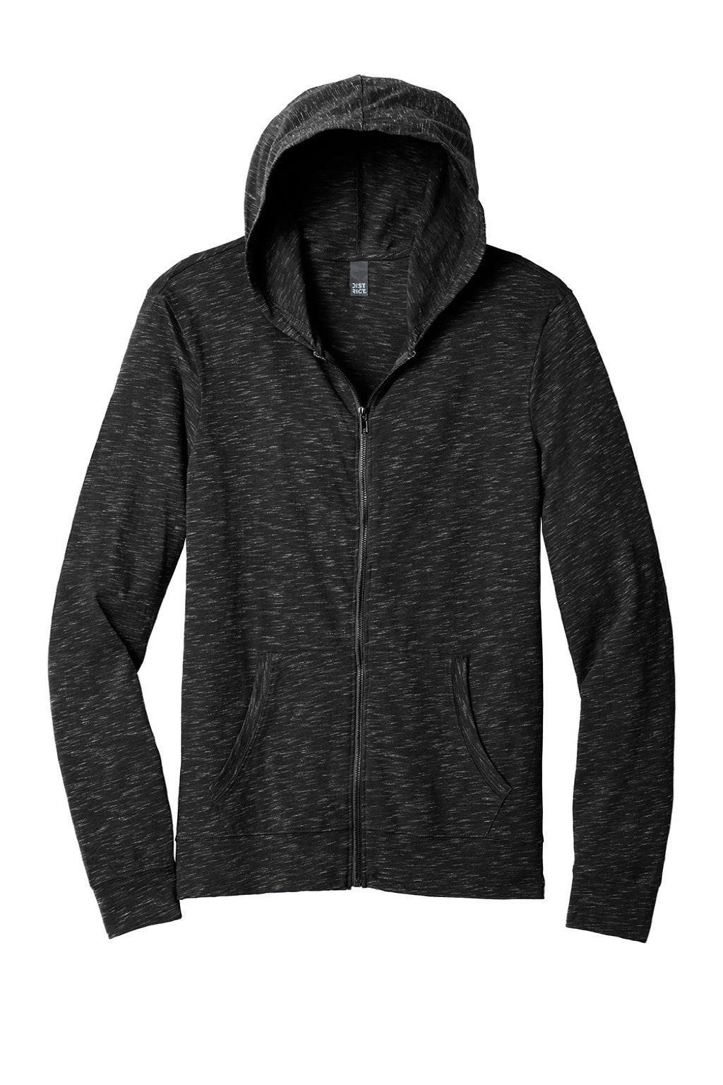 District DT565 Mens Medal Full Zip Hooded Sweatshirt Hoodie w/ Pockets Black Flat Front