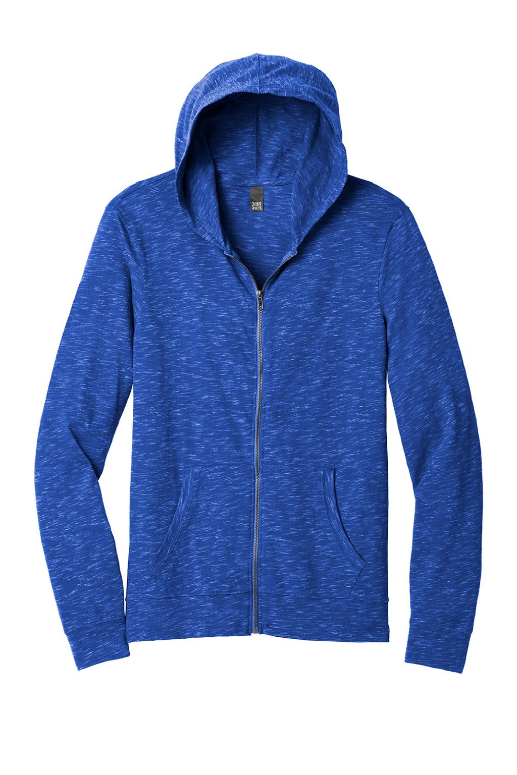 District DT565 Mens Medal Full Zip Hooded Sweatshirt Hoodie w/ Pockets Deep Royal Blue Flat Front