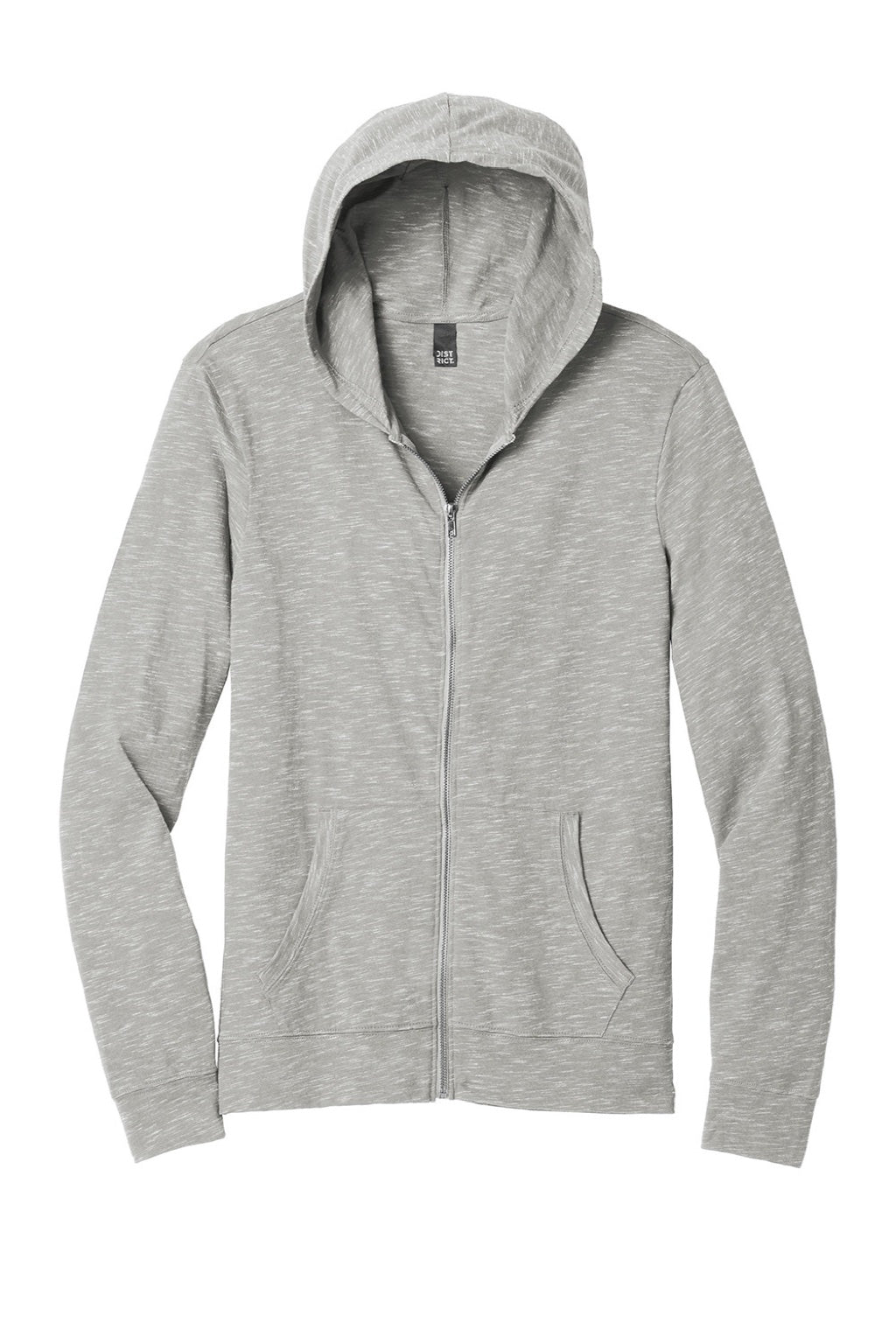 District DT565 Mens Medal Full Zip Hooded Sweatshirt Hoodie w/ Pockets Light Grey Flat Front