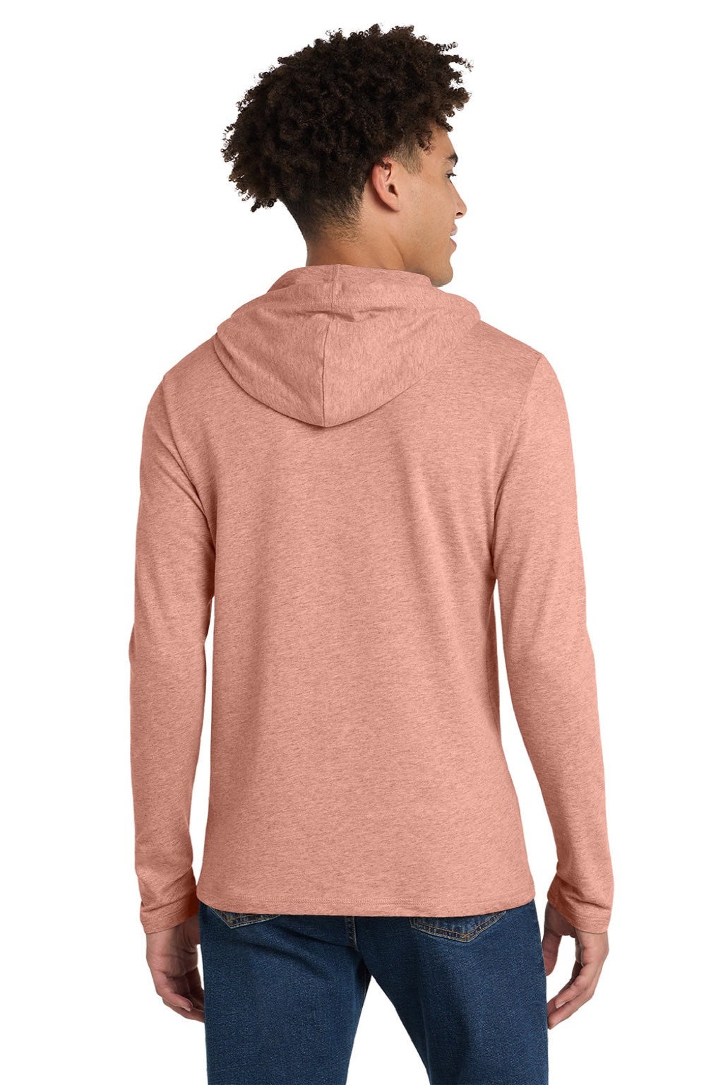 District DT571 Mens French Terry Hooded T-Shirt Hoodie Heather Nostalgia Rose Model Back